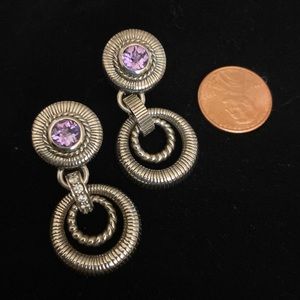 Judith Ripka Sterling and pink gemstone earrings with omega back